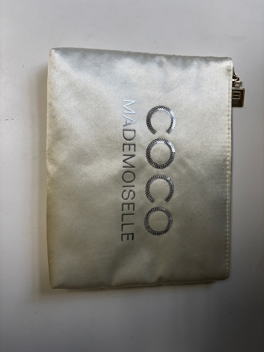 Chanel Coco Mademoiselle white makeup bag